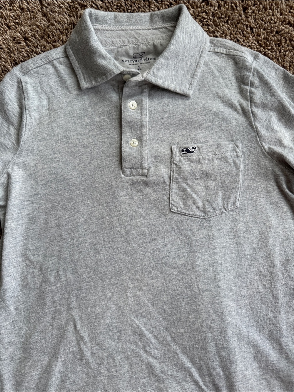 Vineyard Vines Boys Heather Gray Polo with Pocket Whale Logo